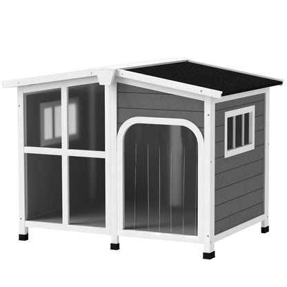 Cabin-Style Wooden Dog House for Large Dogs with Openable Roof &