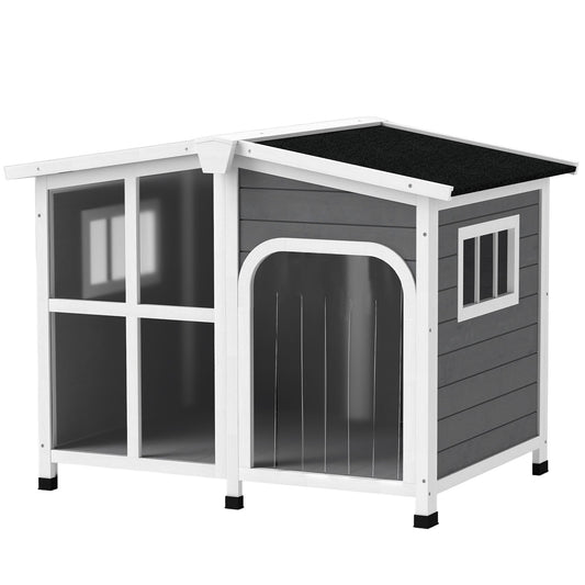 Cabin-Style Wooden Dog House for Large Dogs with Openable Roof &