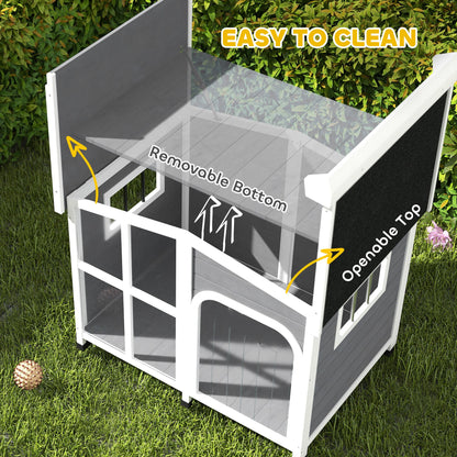Cabin-Style Wooden Dog House for Large Dogs with Openable Roof &