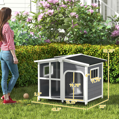 Cabin-Style Wooden Dog House for Large Dogs with Openable Roof &