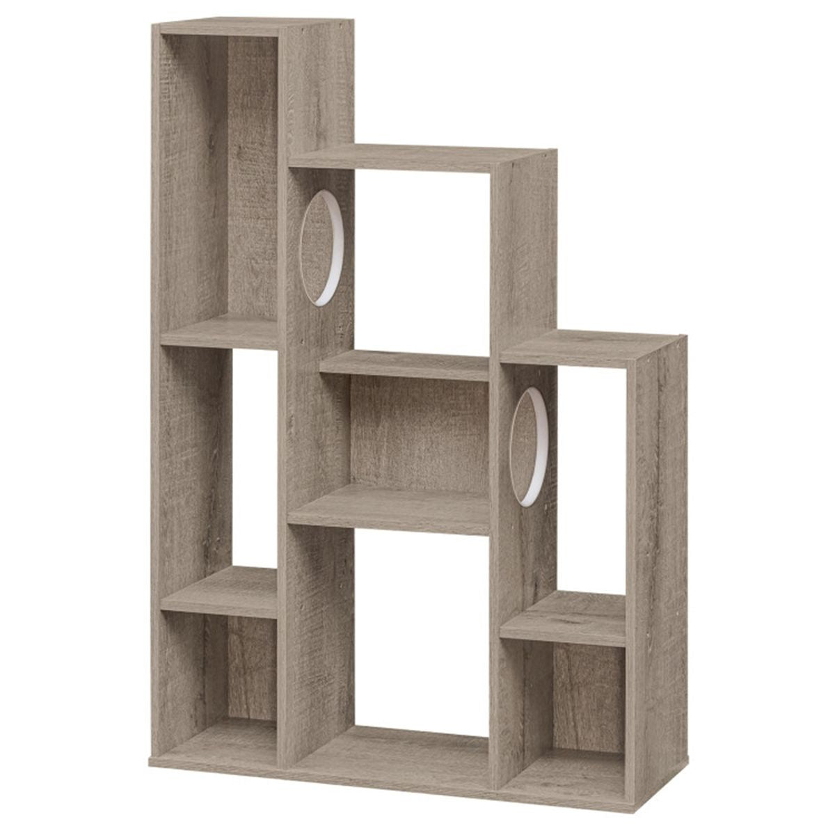 Cat Bookshelf Cabinet (Gray Oak), 8 Organized Storage Sections &