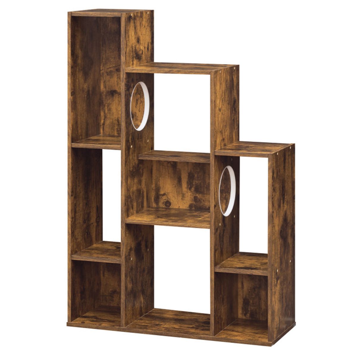 Cat Bookshelf Cabinet (Rustic Brown), 8 Organized Storage Sections