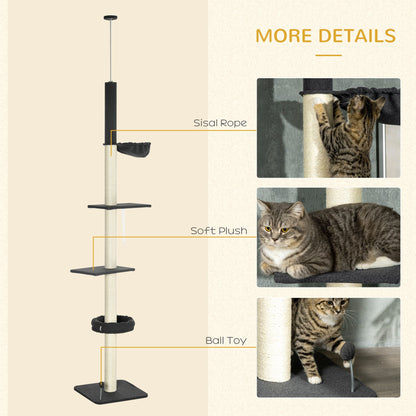 Cat Climbing Tower Floor to Ceiling 5-Tier Adjustable 95' '