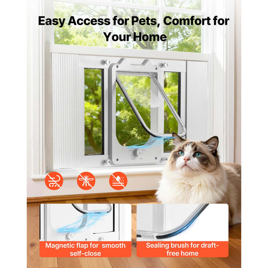 Cat Door for Window, Adjustable to Fit Window Width 23, 4 Secure