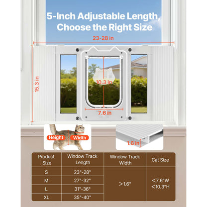 Cat Door for Window, Adjustable to Fit Window Width 23, 4 Secure