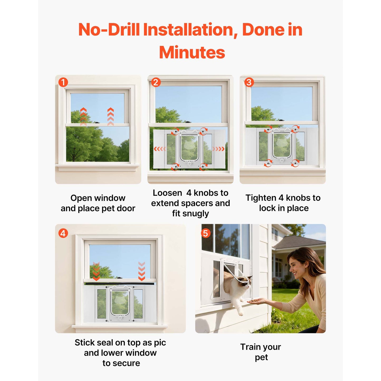 Cat Door for Window, Adjustable to Fit Window Width 23, 4 Secure