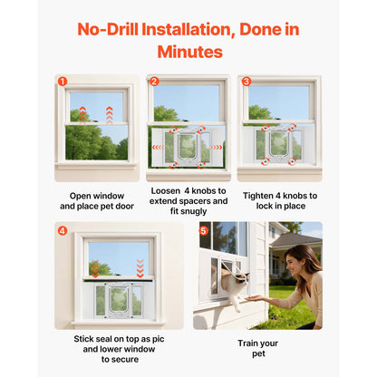 Cat Door for Window, Adjustable to Fit Window Width 23, 4 Secure