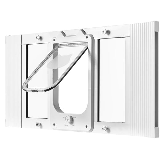 Cat Door for Window, Adjustable to Fit Window Width 27, 4 Secure