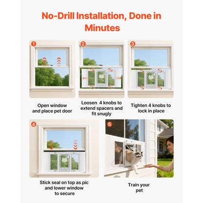 Cat Door for Window, Adjustable to Fit Window Width 27, 4 Secure