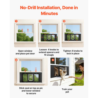 Cat Door for Window, Adjustable to Fit Window Width 31, 4 Secure