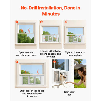 Cat Door for Window, Adjustable to Fit Window Width 31, 4 Secure