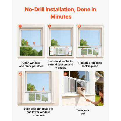 Cat Door for Window, Adjustable to Fit Window Width 35, 4 Secure