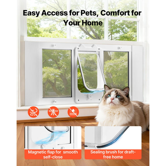 Cat Door for Window, Adjustable to Fit Window Width 35, 4 Secure
