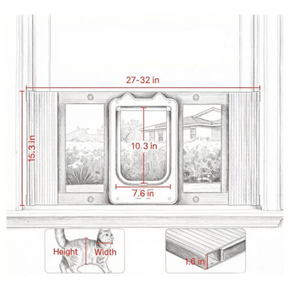 Cat Door for Window with Adjustable Length for Indoor