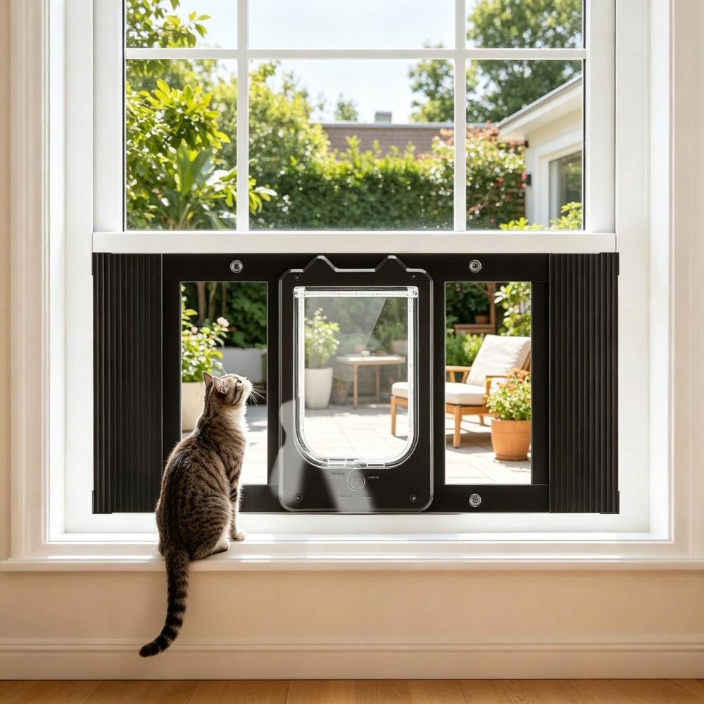Cat Door for Window with Adjustable Length for Indoor