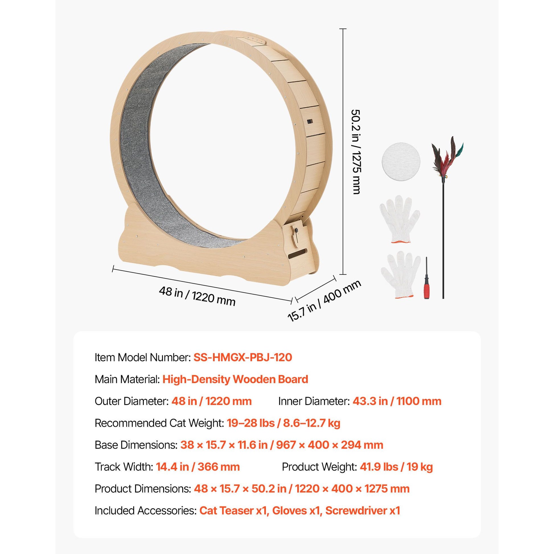 Cat Exercise Wheel, 48 in Wooden Cat Running Wheel for Indoor Cats