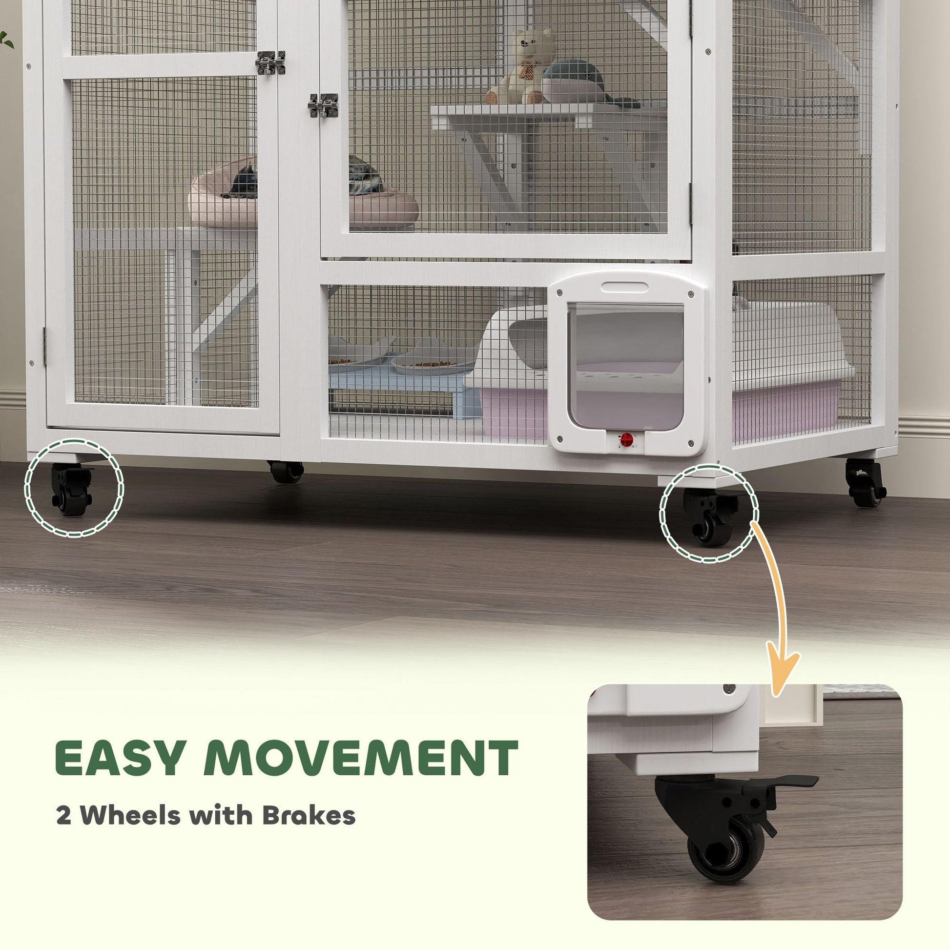 Cat House, Indoor Cat Enclosure on Wheels with Openable Top, 39"