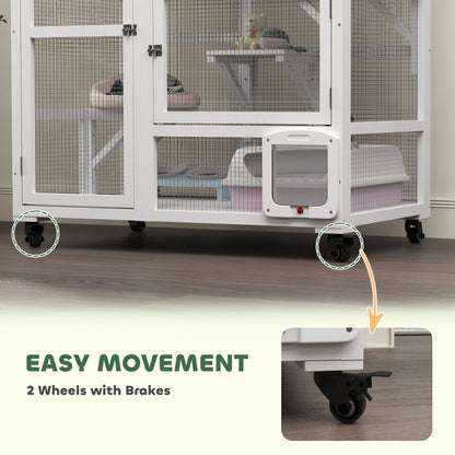 Cat House, Indoor Cat Enclosure on Wheels with Openable Top, 39"