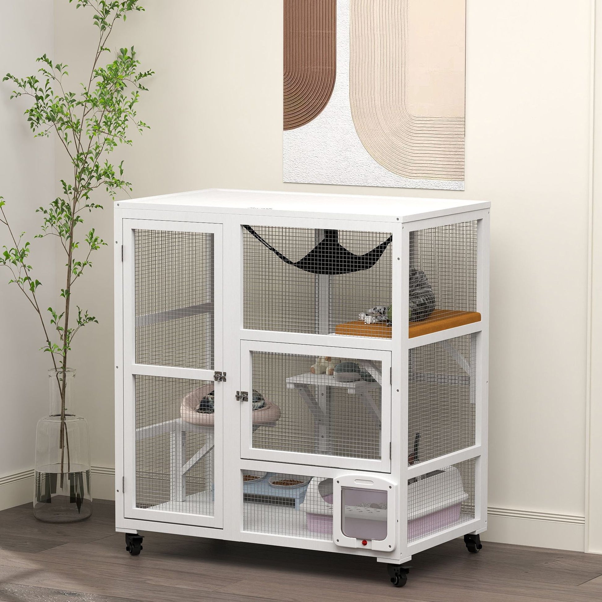 Cat House, Indoor Cat Enclosure on Wheels with Openable Top, 39"
