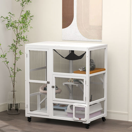 Cat House, Indoor Cat Enclosure on Wheels with Openable Top, 39"