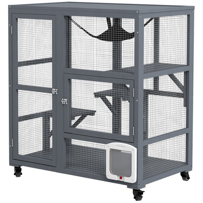 Cat House Indoor Enclosure on Wheels with Openable Top 39 Brown
