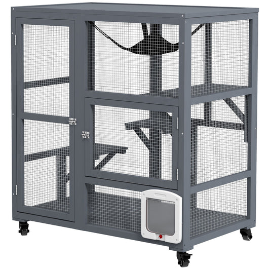 Cat House Indoor Enclosure on Wheels with Openable Top 39 Brown