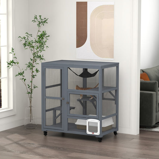 Cat House Indoor Enclosure on Wheels with Openable Top 39 Brown
