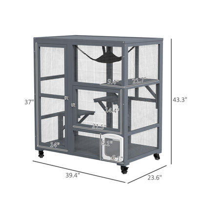 Cat House Indoor Enclosure on Wheels with Openable Top 39 Brown