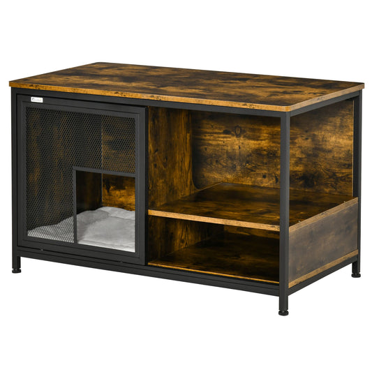 Cat Kennel End Table with Cushion Sliding Doors Wood Steel