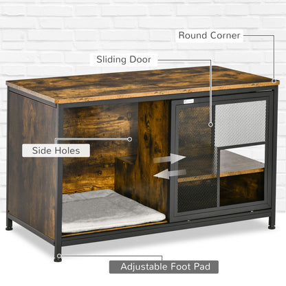 Cat Kennel End Table with Cushion Sliding Doors Wood Steel