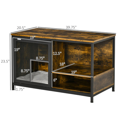 Cat Kennel End Table with Cushion Sliding Doors Wood Steel