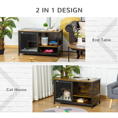 Cat Kennel End Table with Cushion Sliding Doors Wood Steel