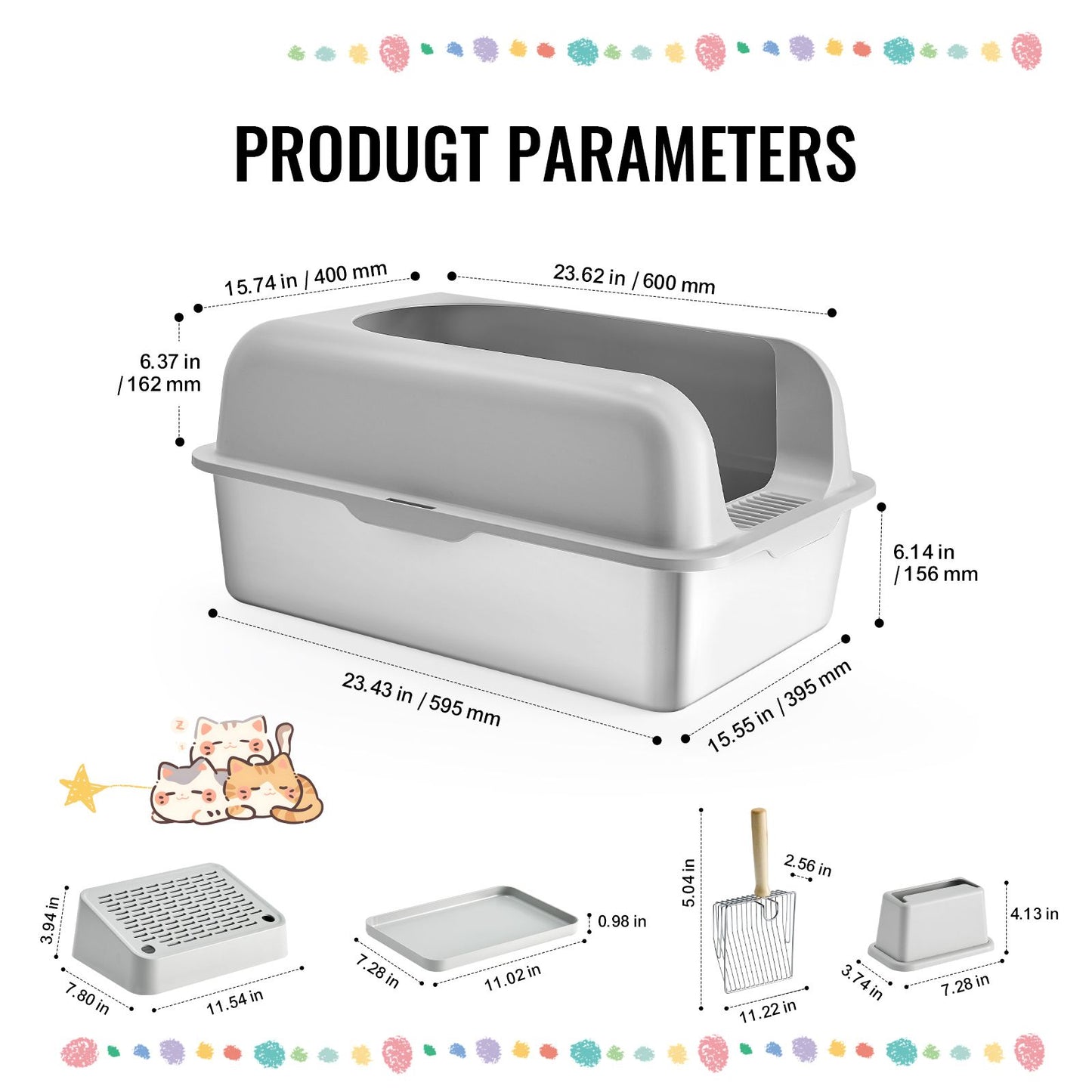 Cat Litter Box, 6 Inches Deep, XL Extra Large Stainless Steel Cat