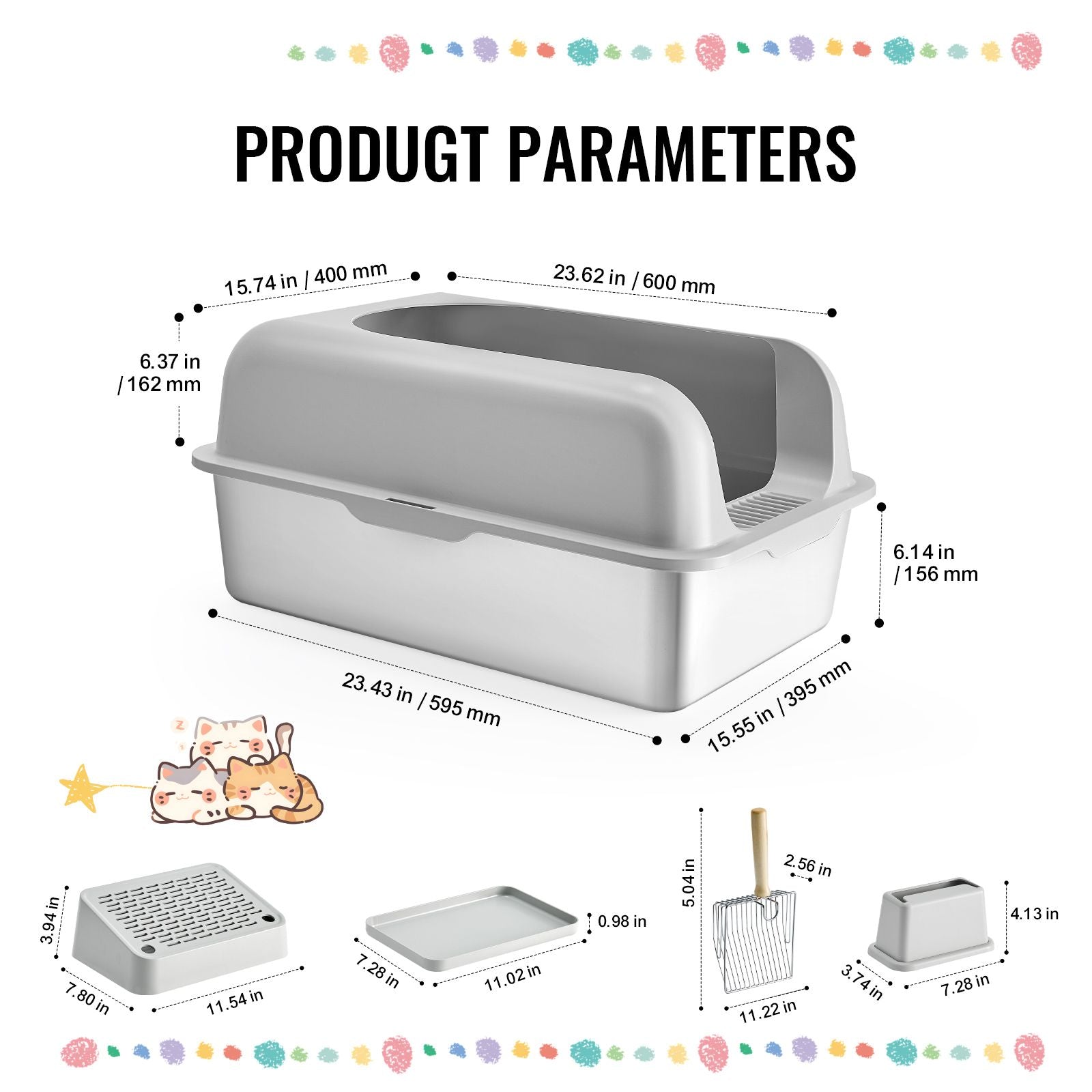 Cat Litter Box, 6 Inches Deep, XL Extra Large Stainless Steel Cat