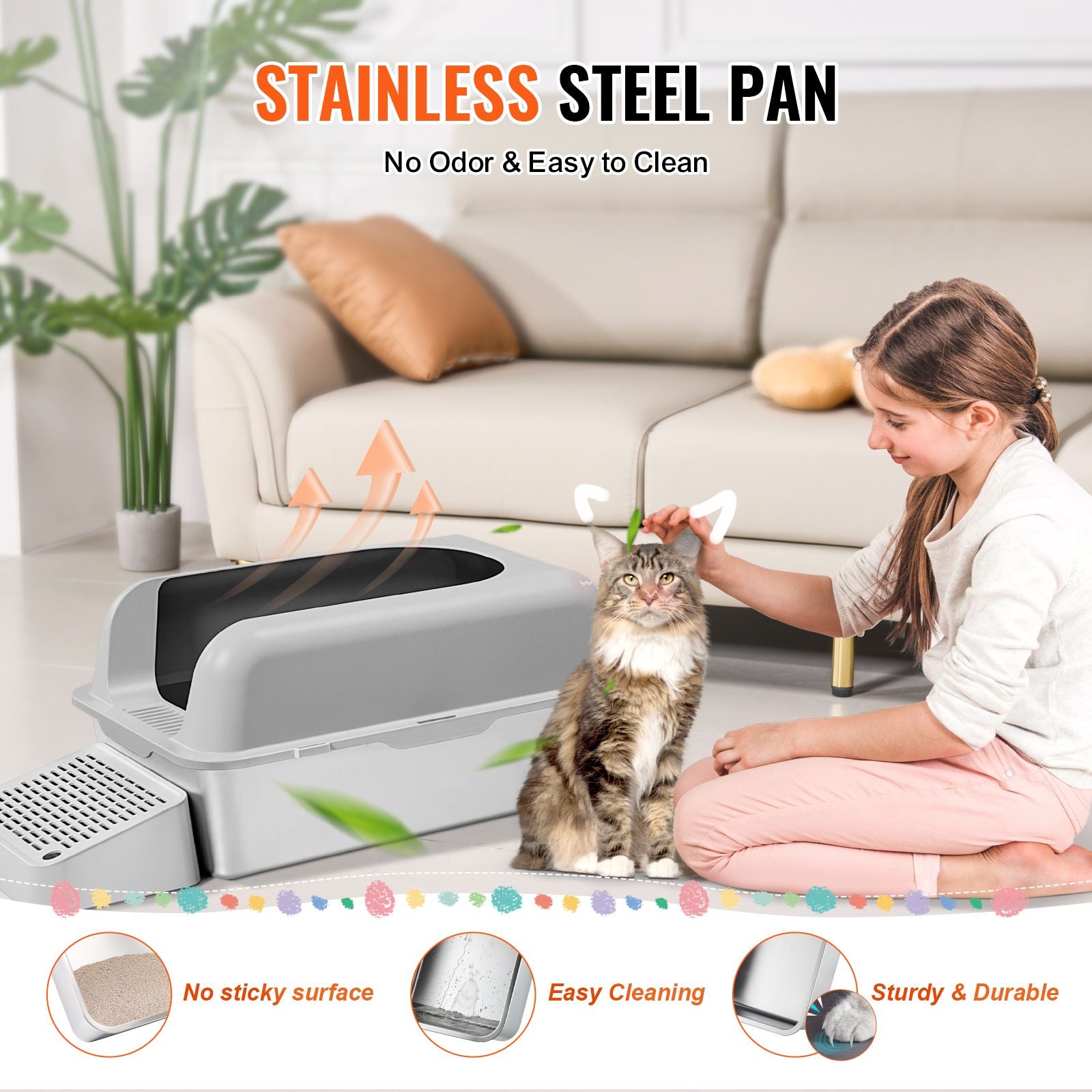 Cat Litter Box, 6 Inches Deep, XL Extra Large Stainless Steel Cat