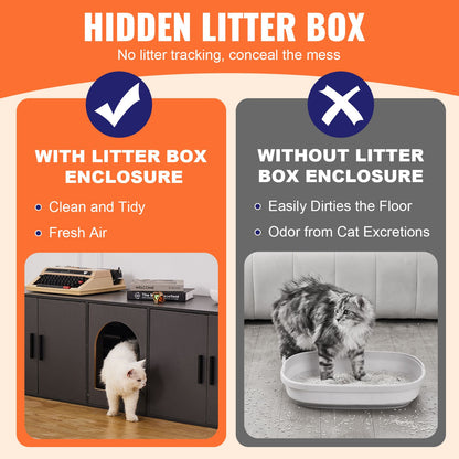 Cat Litter Box Enclosure for 2 Cats, Litter Box Furniture Hidden