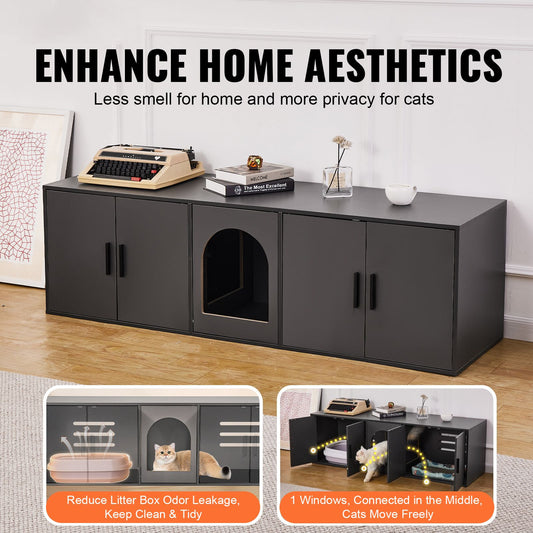 Cat Litter Box Enclosure for 2 Cats, Litter Box Furniture Hidden