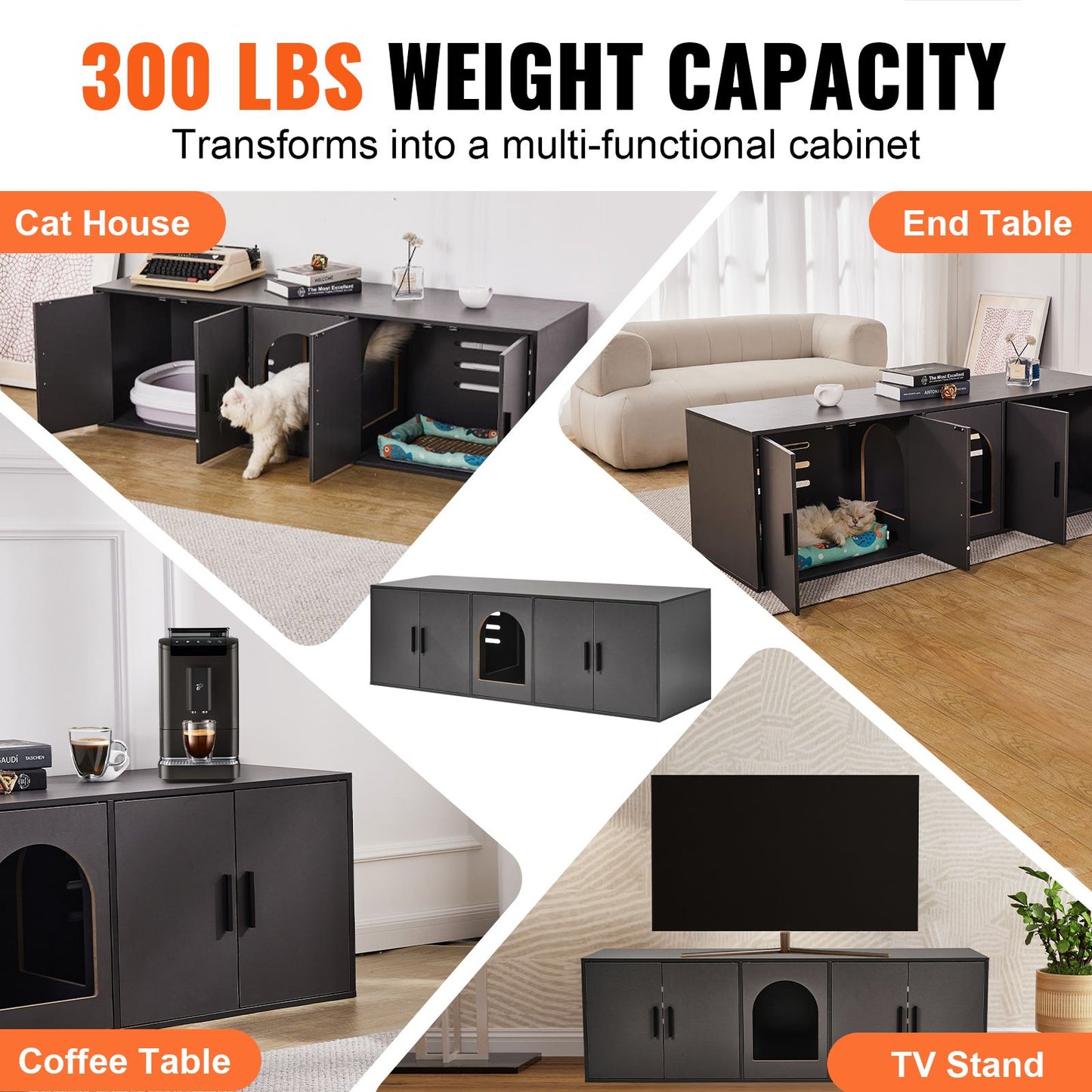 Cat Litter Box Enclosure for 2 Cats, Litter Box Furniture Hidden