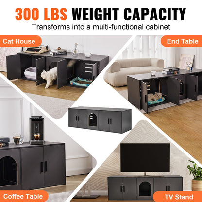 Cat Litter Box Enclosure for 2 Cats, Litter Box Furniture Hidden