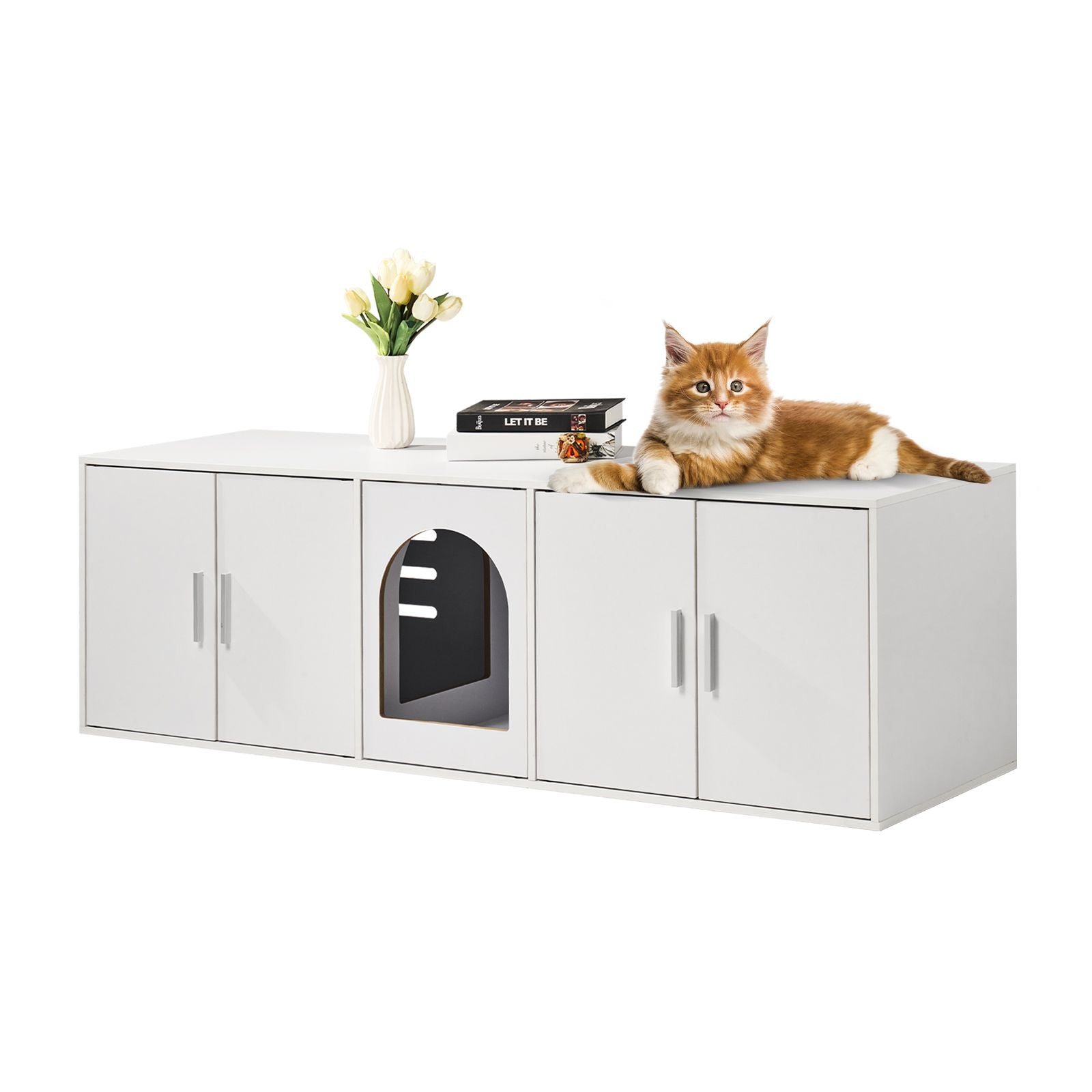 Cat Litter Box Enclosure for 2 Cats, Litter Box Furniture Hidden