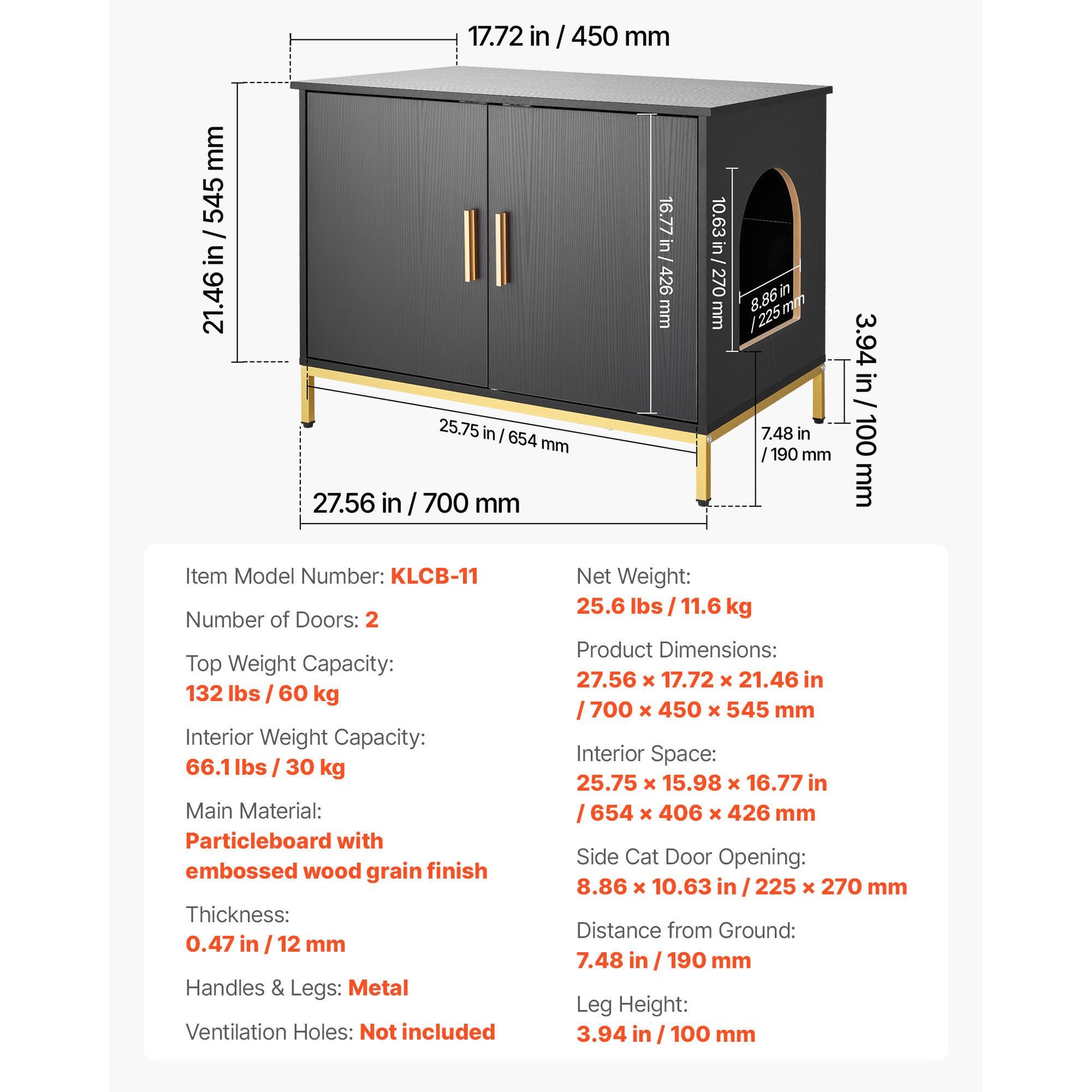 Cat Litter Box Enclosure Furniture, 27.6 in Hidden Litter Box