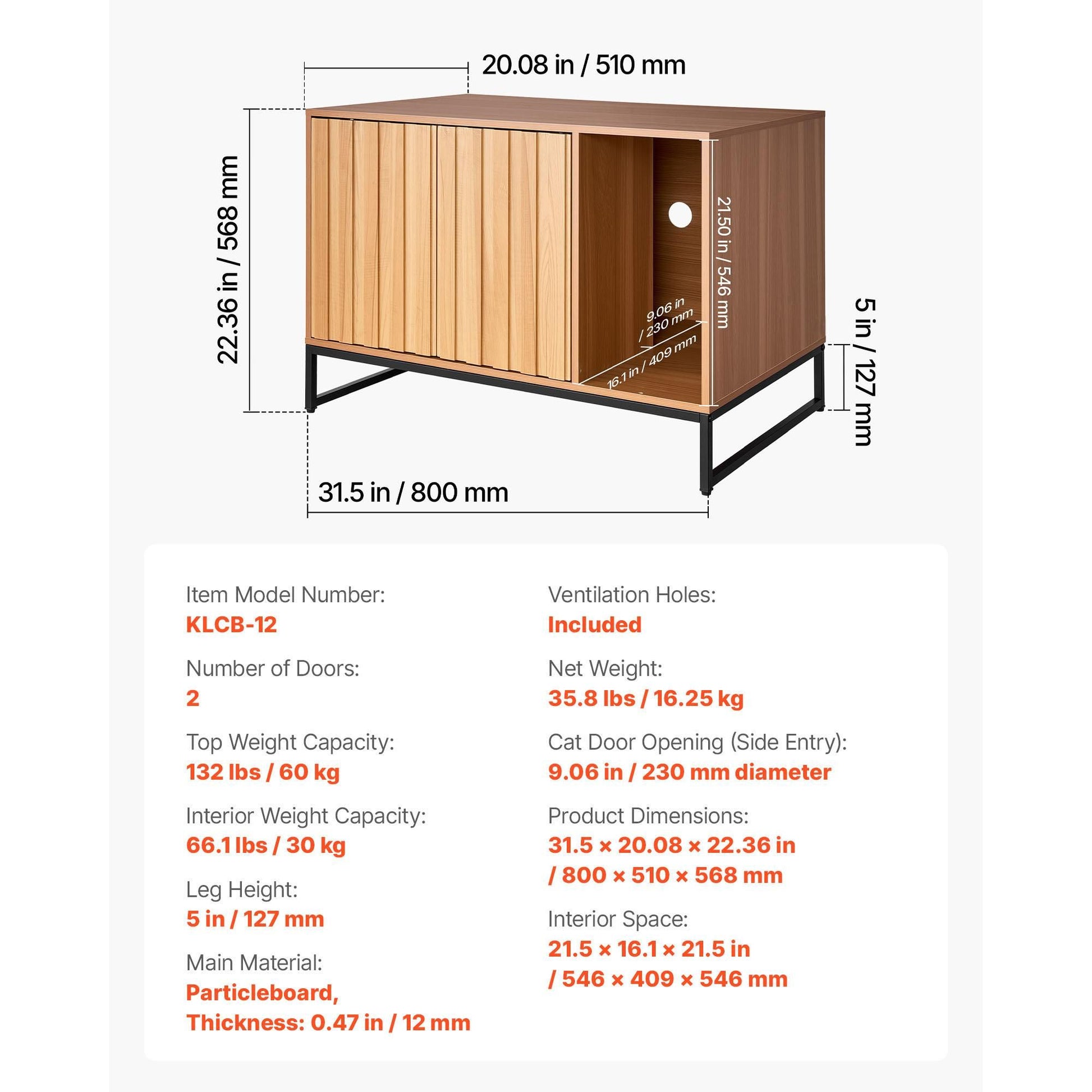 Cat Litter Box Enclosure Furniture, 31.5 in Hidden Litter Box