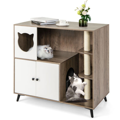 Cat Litter Box Enclosure with 3 Sisal Scratching Posts for Indoor