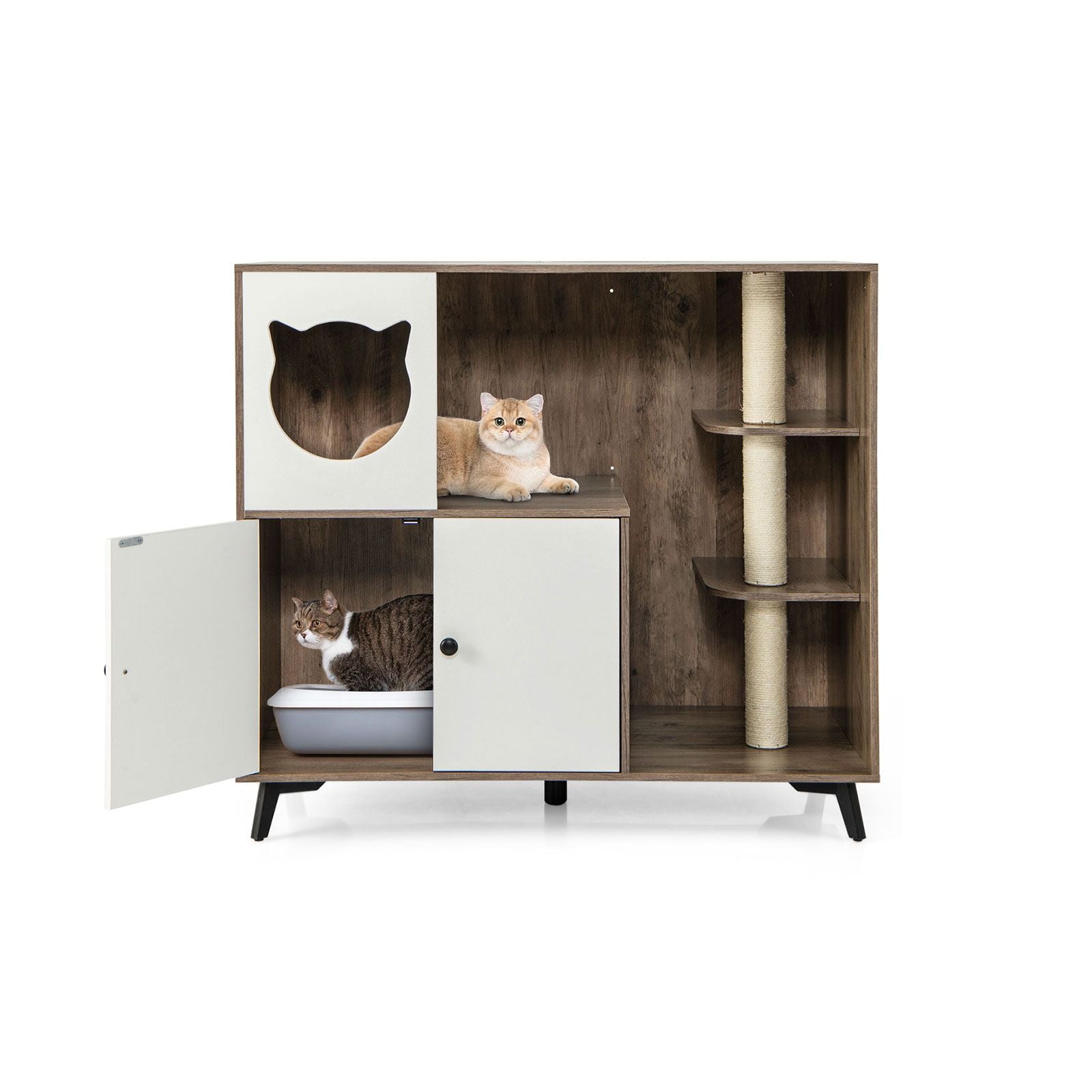 Cat Litter Box Enclosure with 3 Sisal Scratching Posts for Indoor