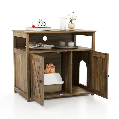 Cat Litter Box Enclosure with Double Barn Doors, Divider, Side