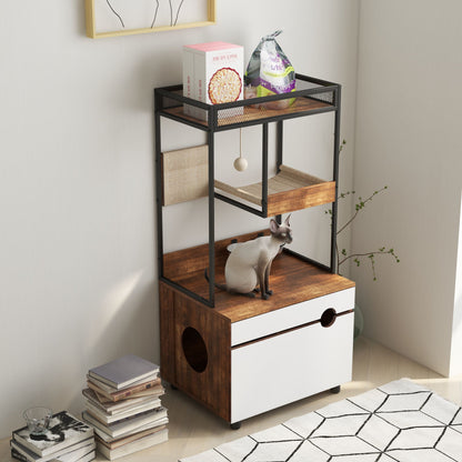 Cat Litter Box Enclosures with Cat Tree Tower, Cat Furniture,Cat