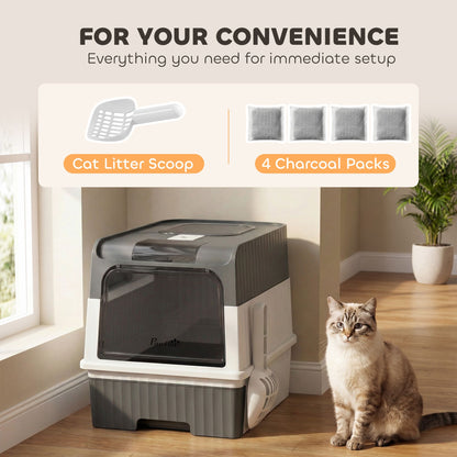Cat Litter Box Hooded Cat Litter Tray with Drawer Pan Front Entry &