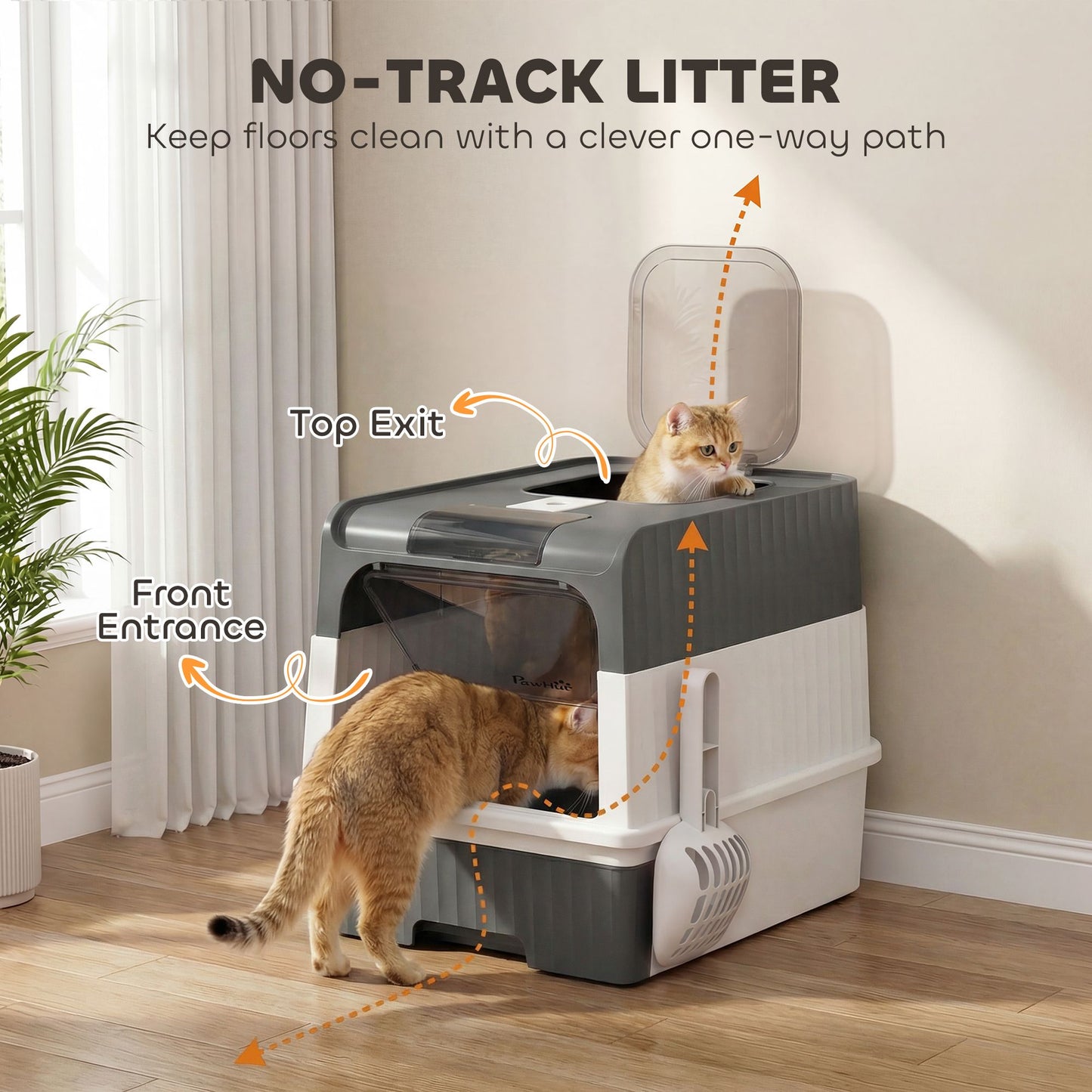 Cat Litter Box Hooded Cat Litter Tray with Drawer Pan Front Entry &