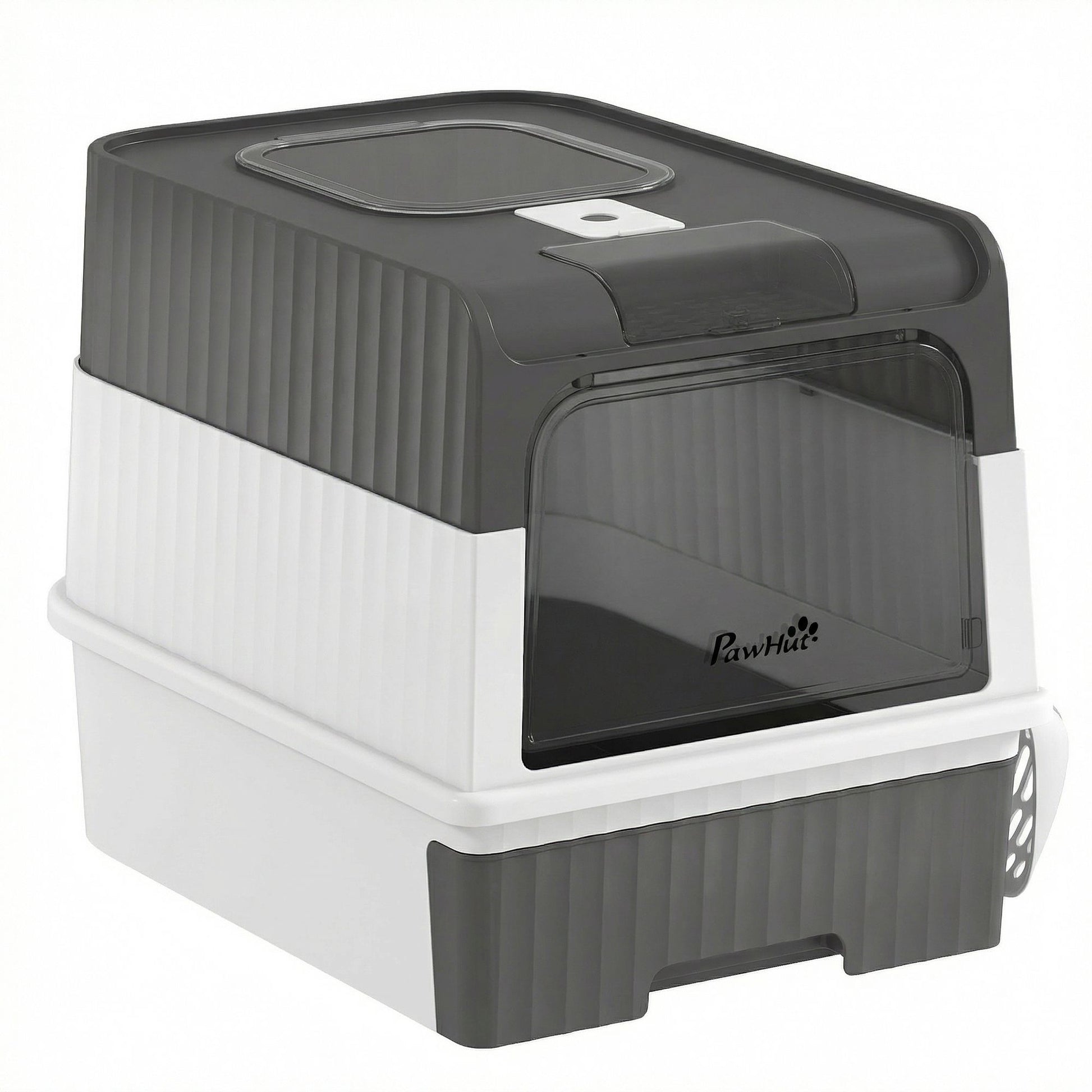 Cat Litter Box Hooded Cat Litter Tray with Drawer Pan Front Entry &