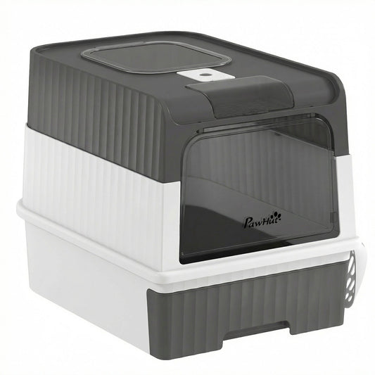 Cat Litter Box Hooded Cat Litter Tray with Drawer Pan Front Entry &